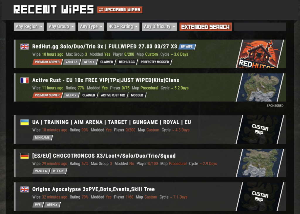Just Wiped Server List