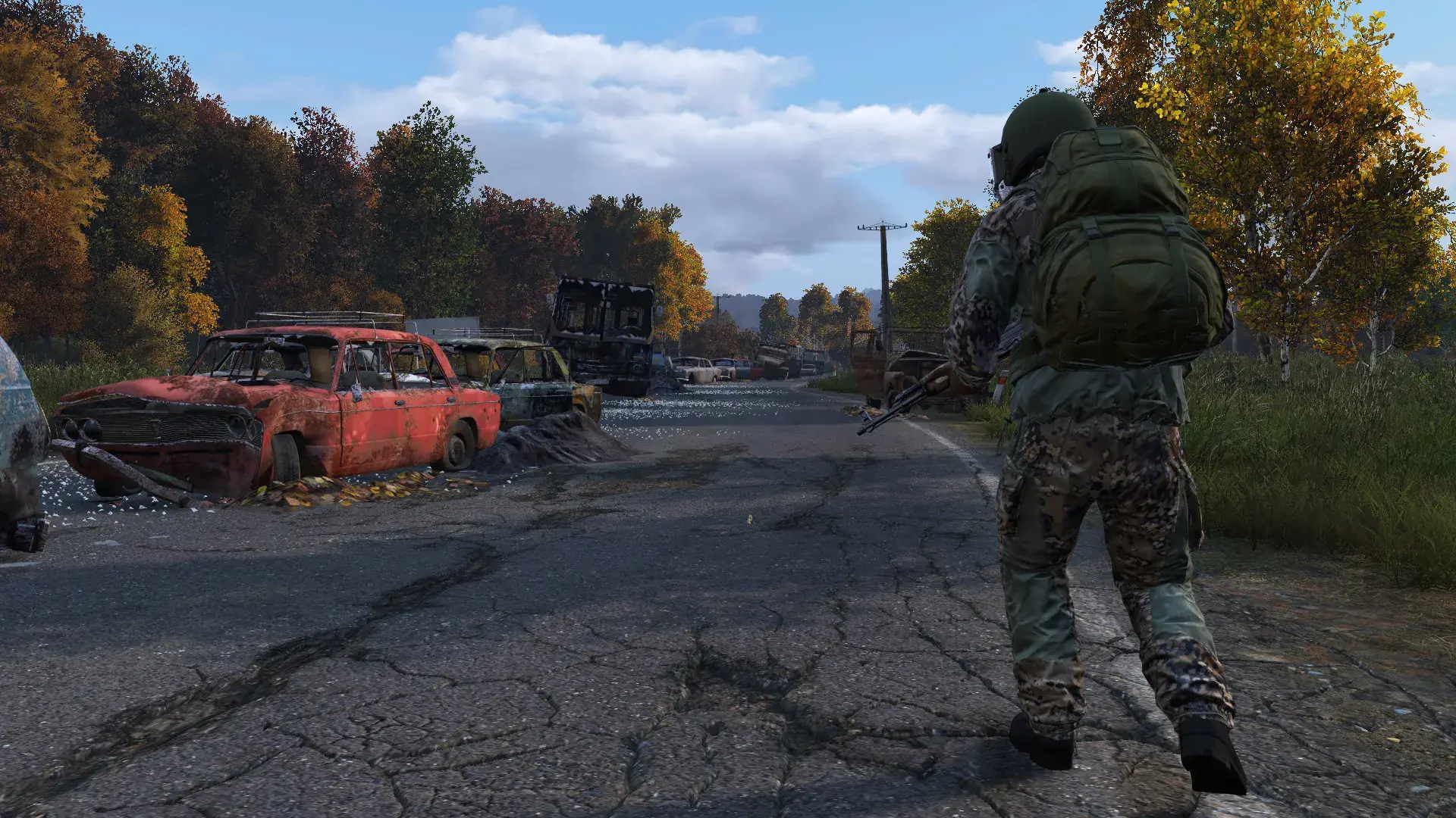 DayZ survivor on a road in Chernarus
