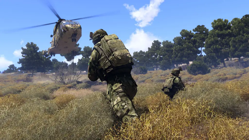 Arma 3 infantry dismounting from a helicopter