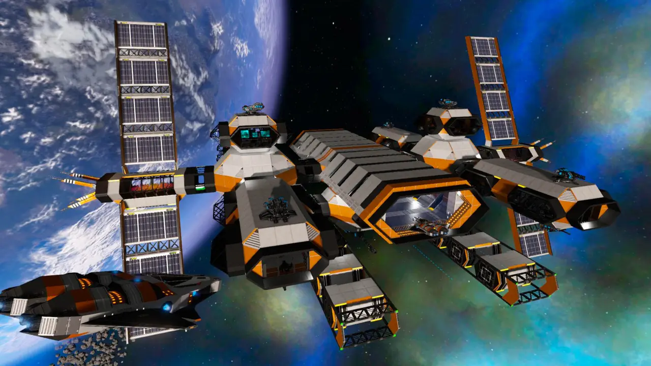 Empyrion space station and ships in orbit