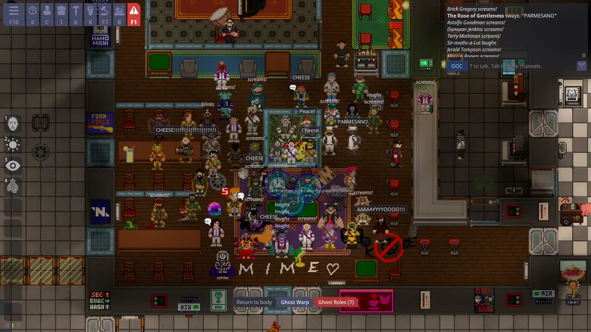 Space Station 14 crew gathered in the station bar