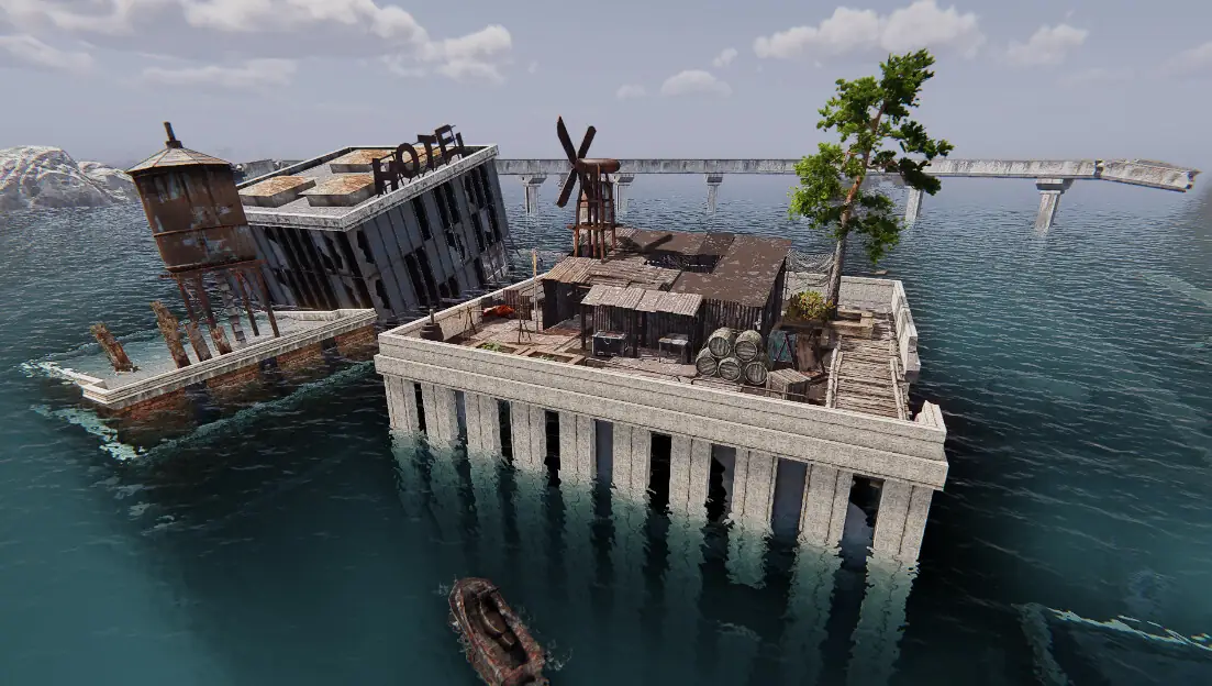 A Sunkenland base built on a sunken building